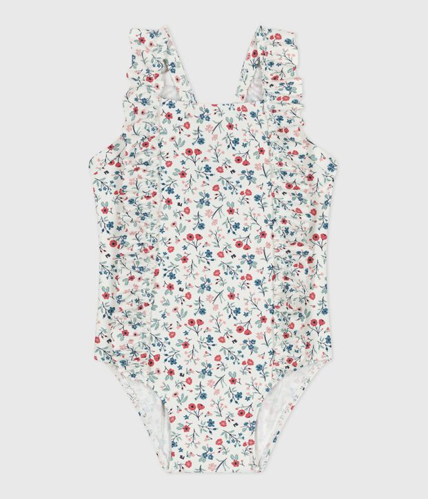 Costume da bagno intero con stampa floreale e volant neonato bianco/multicolore