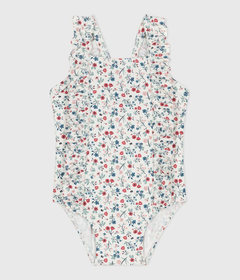 Costume da bagno intero con stampa floreale e volant neonato bianco/multicolore
