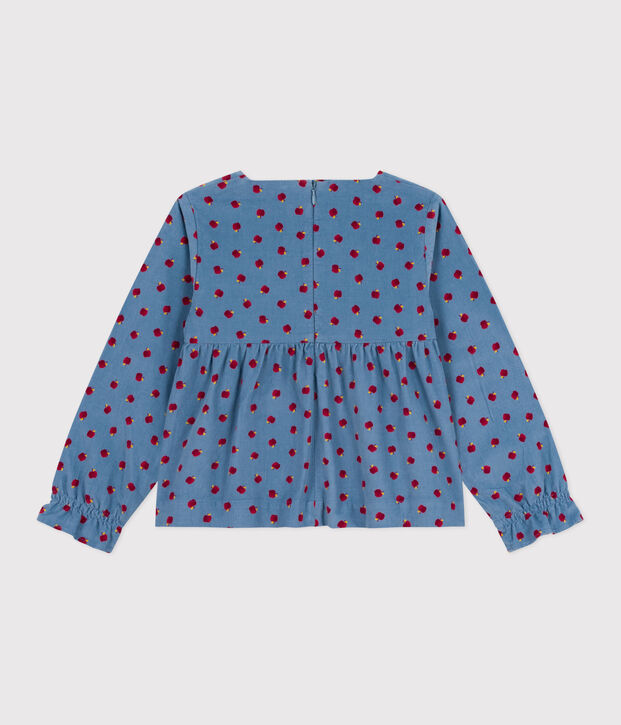Blusa a maniche lunghe in velluto fantasia bambina blu/multicolore