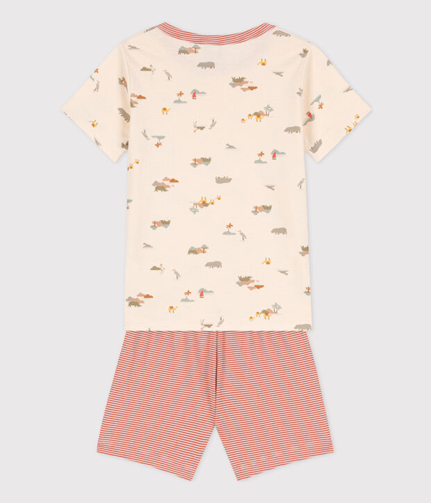 Pigiama corto bambino unisex in cotone con animali ecru/multicolore