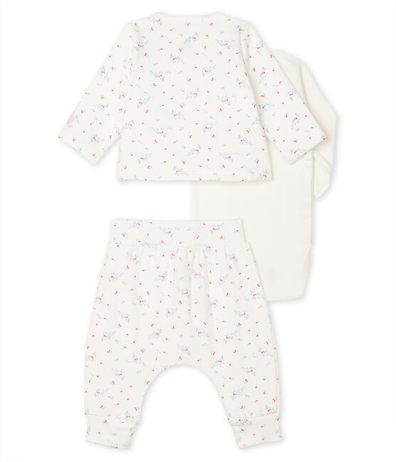 Completo 3 pezzi bebè unisex in tubique bianco MARSHMALLOW/bianco MULTICO