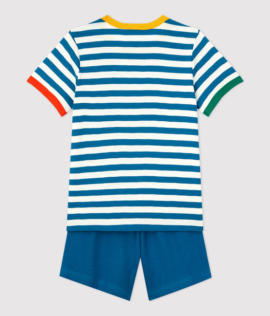 Pigiama corto bambino a righe in cotone MALLARD/ MARSHMALLOW