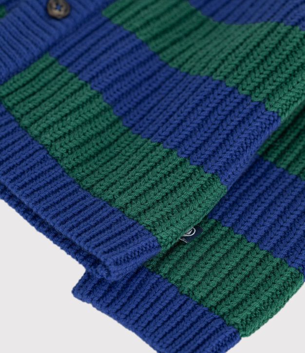 Cardigan in maglia di misto lana e cotone a righe neonato multicolore/verde