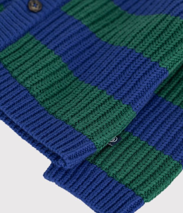 Cardigan in maglia di misto lana e cotone a righe neonato multicolore/verde