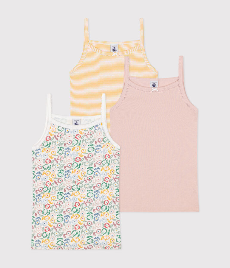 Set di 3 canottiere con spalline sottili in cotone a fiori bambino multicolore