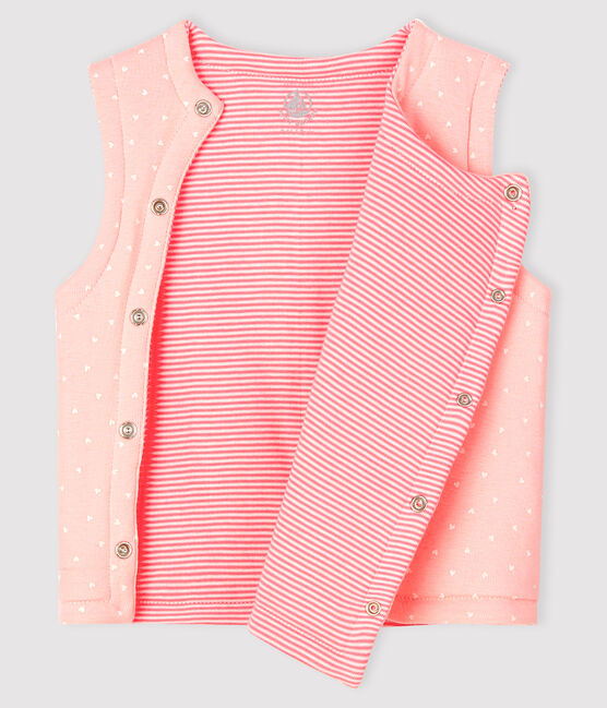 Gilè smanicato reversibile bebé femmina a costine in ovatta rosa MINOIS/bianco MARSHMALLOW
