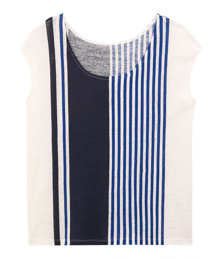 T-shirt maniche corte donna in lino bianco/multicolore