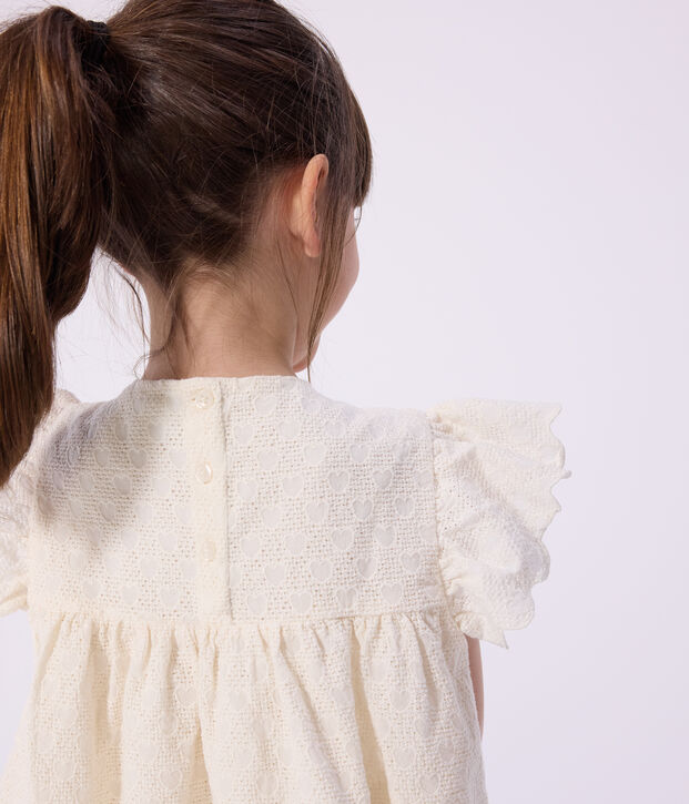 Blusa a maniche corte in cotone con motivo a cuori bambina bianco
