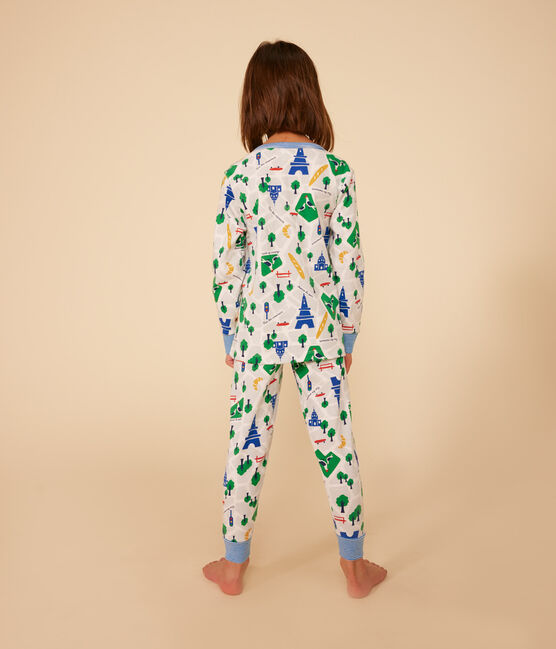 Pigiama bambino fantasia Parigi in cotone bianco MARSHMALLOW/bianco MULTICO