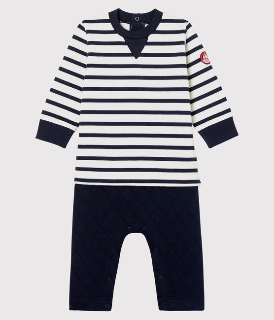 Tutina lunga da neonato, finto due pezzi bianco MARSHMALLOW/blu SMOKING