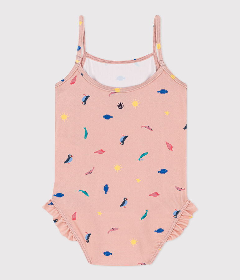 Costume da bagno intero beb&egrave; in materiale riciclato rosa SALINE/bianco MULTICO