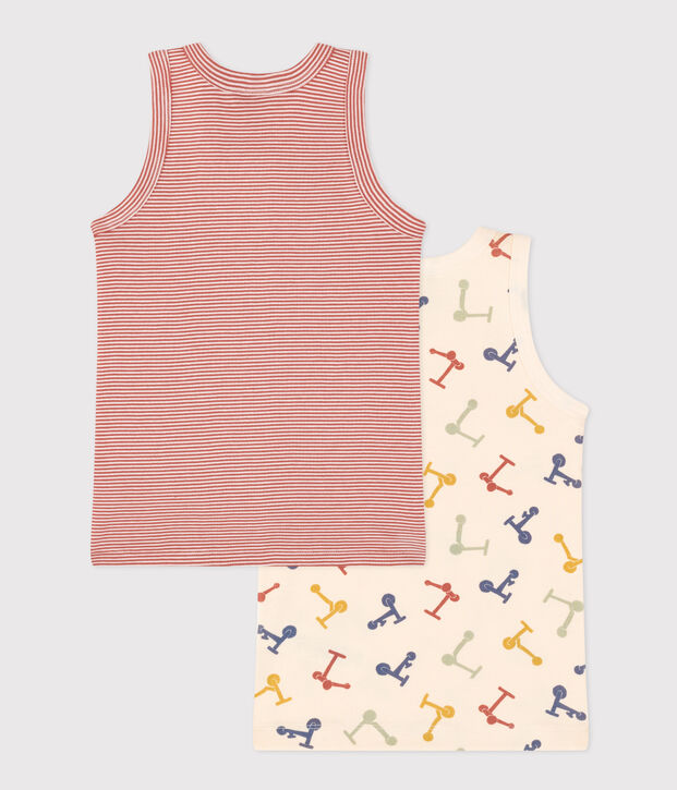 Confezione da 2 canottiere bambino in cotone con monopattino multicolore