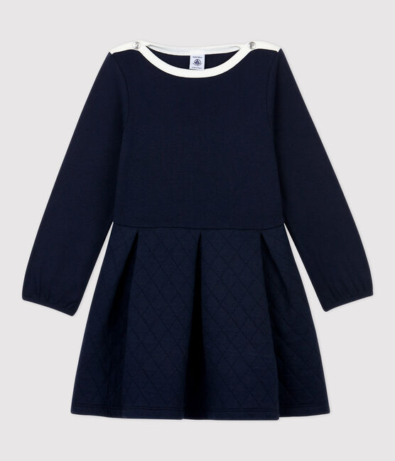 Abito bambina a maniche lunghe in cotone e tubique blu SMOKING