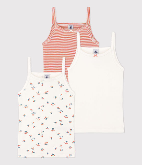 Confezione da 3 canottiere con spalline a fiori bambina in cotone variante 1