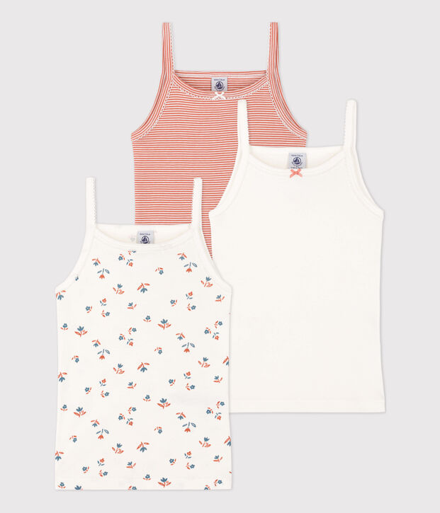 Confezione da 3 canottiere con spalline a fiori bambina in cotone multicolore