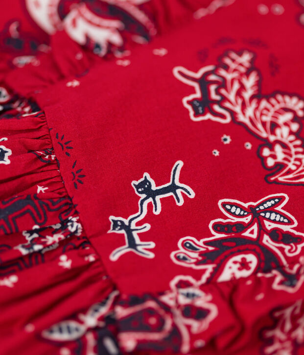 Abito a manica corta in popeline bambina rosso/multicolore