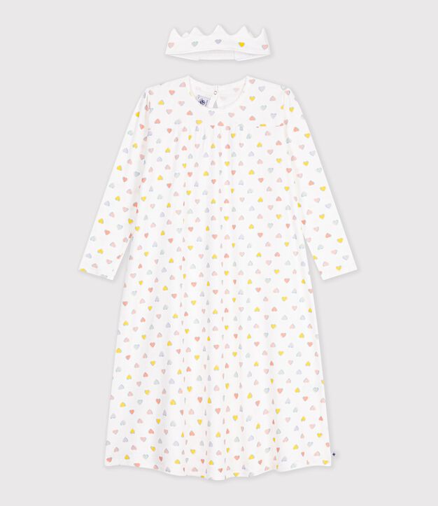 Camicia da notte travestimento da principessa con coroncina in cotone bambina bianco/multicolore