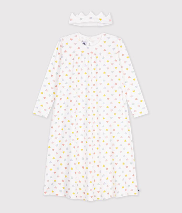 Camicia da notte travestimento da principessa con coroncina in cotone bambina bianco/multicolore