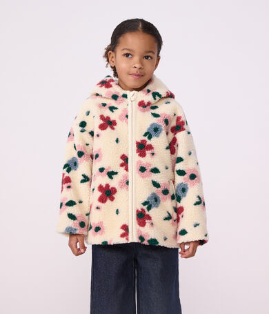 Giacca con cappuccio in sherpa a fiori bambina