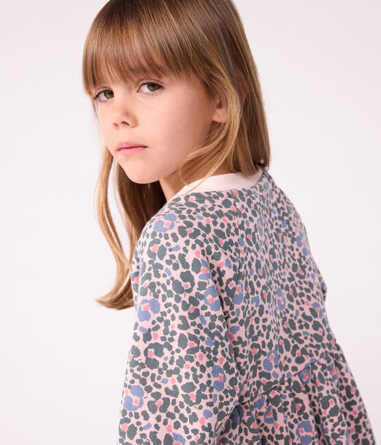 Abito bambina a maniche lunghe in cotone rosa JOLI/bianco MULTICO