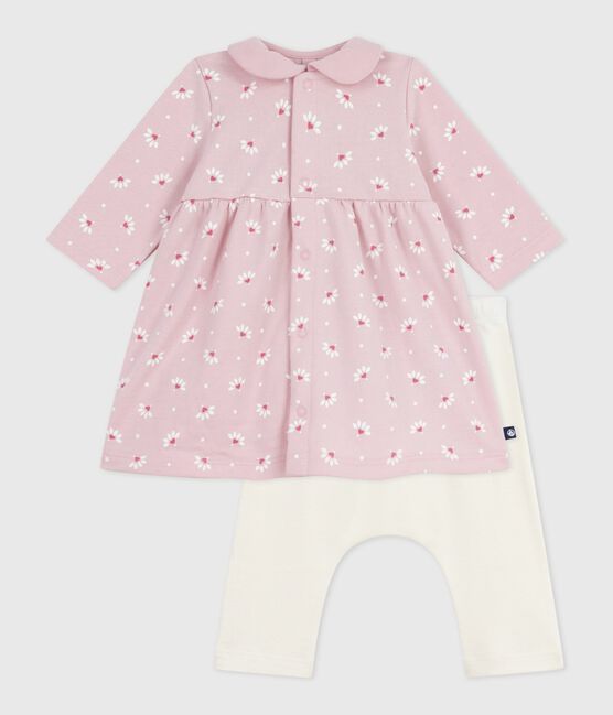 Abito con colletto con stampa a fiori e cuori e leggings in cotone neonata rosa JOLI/bianco MULTICO