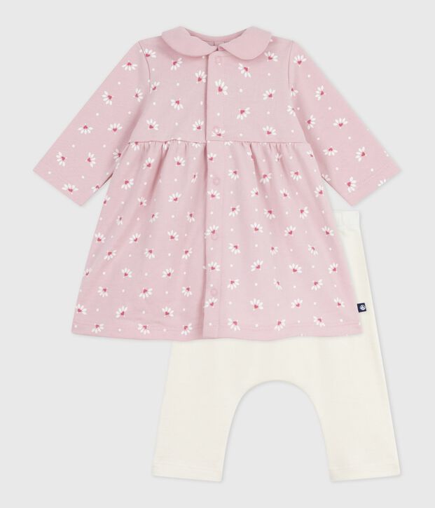 Abito con colletto con stampa a fiori e cuori e leggings in cotone neonata rosa/multicolore