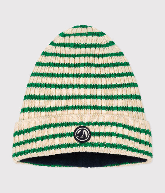 Cuffietta in maglia con fodera in pile a righe bambino verde AVALANCHE/ JARDIN