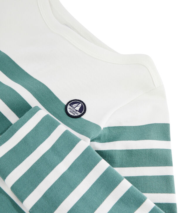 Maglia alla marinara in jersey bambina bianco/verde