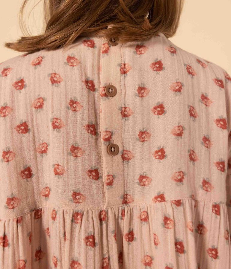 Abito a maniche lunghe in garza di cotone a fiori bambina rosa SALINE/bianco MULTICO