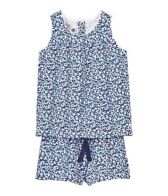 Pigiama corto bambina in jersey leggero stampato bianco ECUME/bianco MULTICO