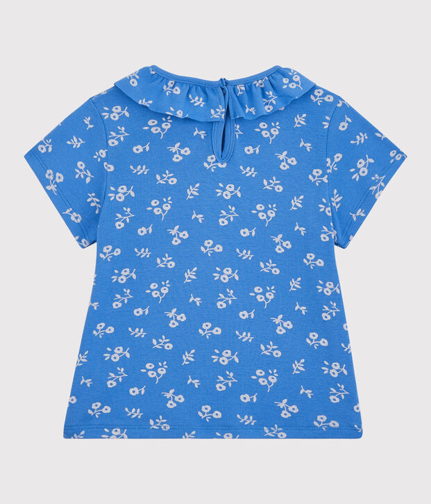 T-shirt a maniche corte in cotone bambina blu/bianco