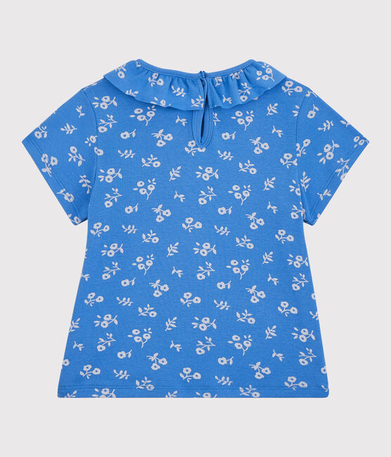 T-shirt a maniche corte in cotone bambina blu BRASIER/grigio MARSHMALLOW