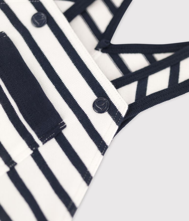 Salopette lunga beb&egrave; in jersey biologico bianco/blu