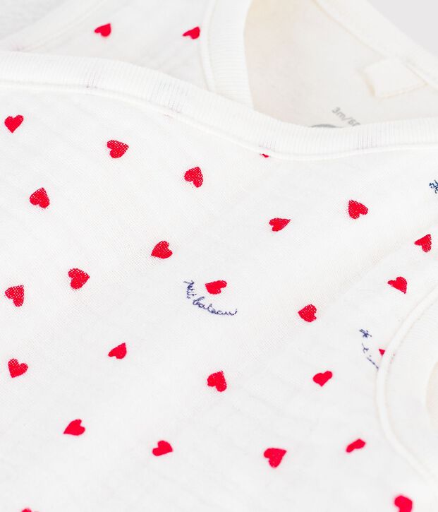 Cardigan senza maniche in garza di cotone con stampa a cuoricini neonato bianco/multicolore