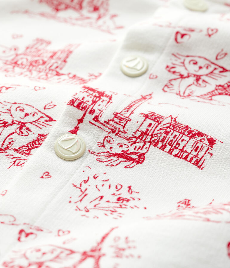 Cardigan fantasia in molleton beb&egrave; femmina bianco MARSHMALLOW/rosso TERKUIT