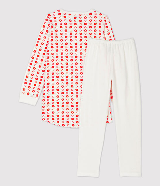 Camicia da notte bambina a fiori in cotone biologico bianco MARSHMALLOW/ SPICY