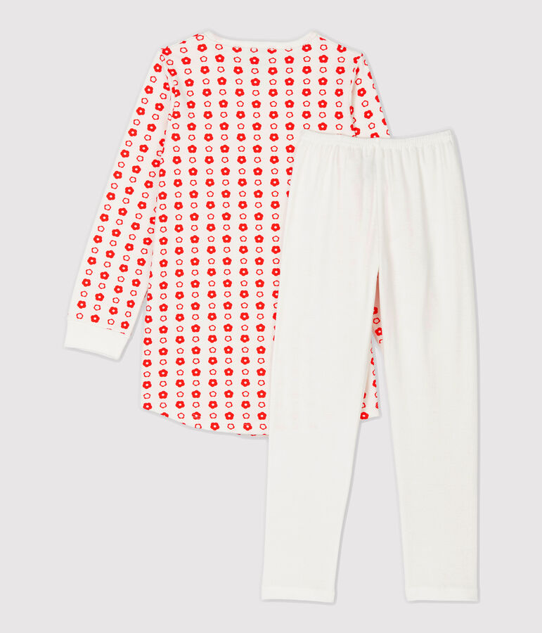 Camicia da notte bambina a fiori in cotone biologico bianco/rosso