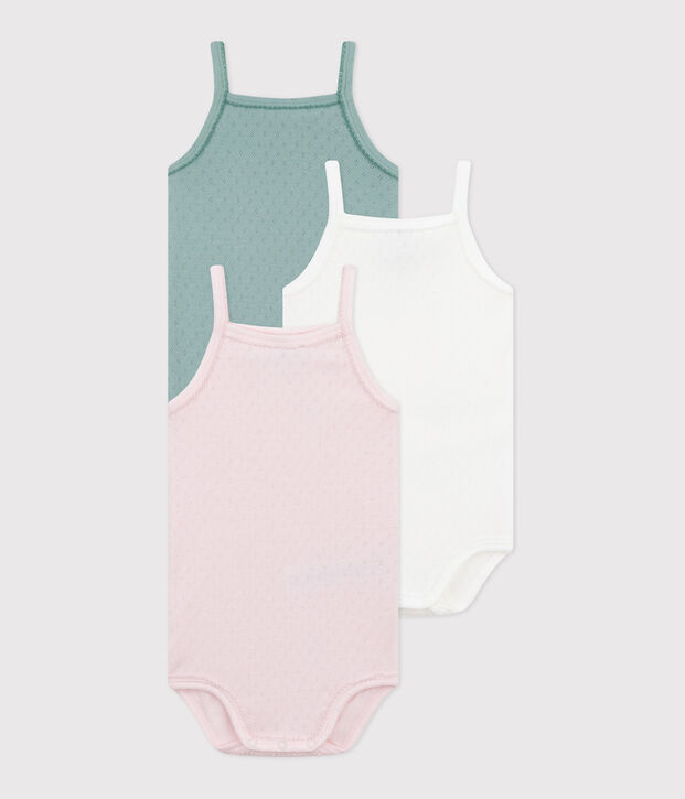 Set da 3 body con spalline in cotone tinta unita neonato multicolore
