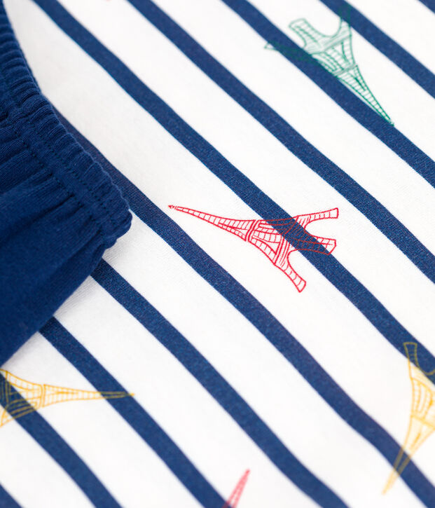 Pigiama corto in cotone con stampa Parigi bambino blu/multicolore