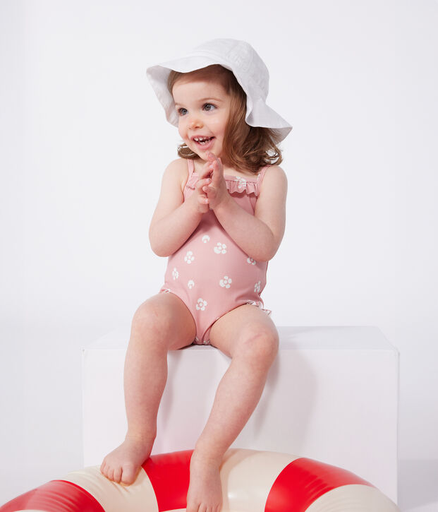 Costume da bagno intero con stampa floreale e volant neonato rosa/bianco