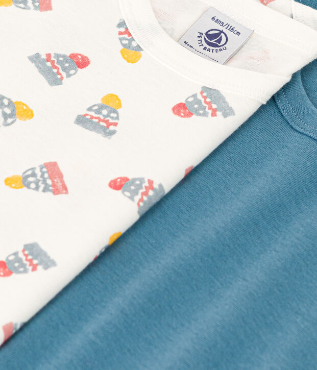 Confezione da 2 t-shirt in cotone a maniche lunghe bambino motivo berretto multicolore