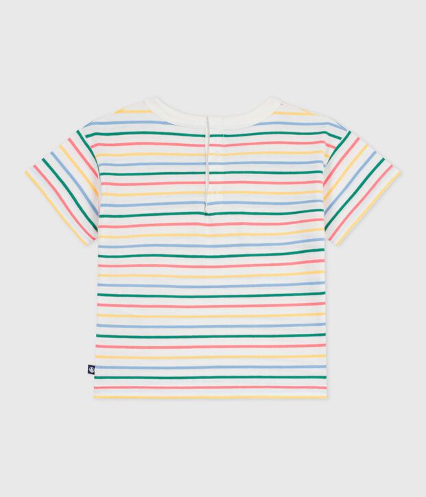 T-shirt a maniche corte in cotone a righe neonato bianco/multicolore