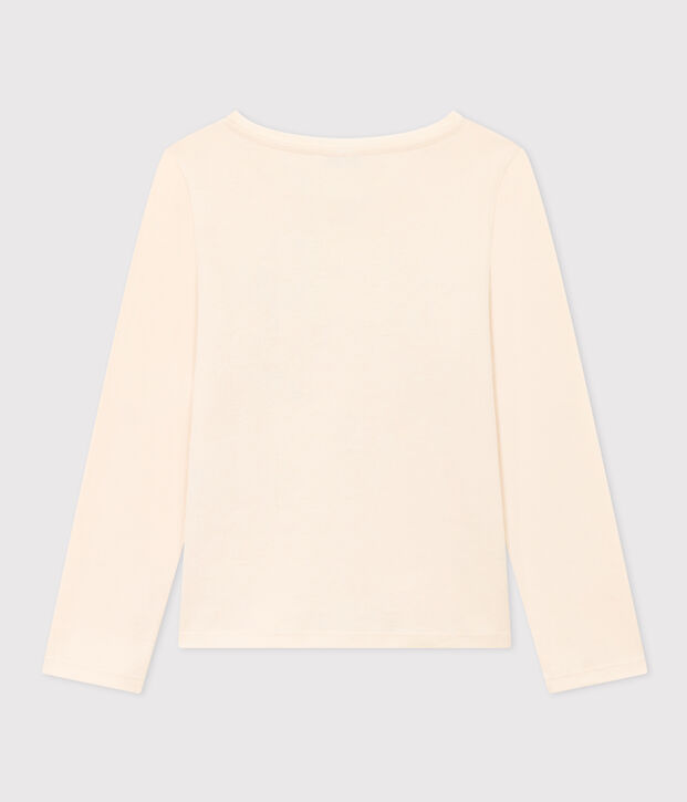 T-shirt maniche lunghe in cotone bambina ecru/blu