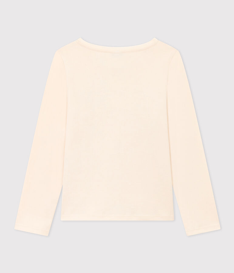 T-shirt maniche lunghe in cotone bambina ecru/blu