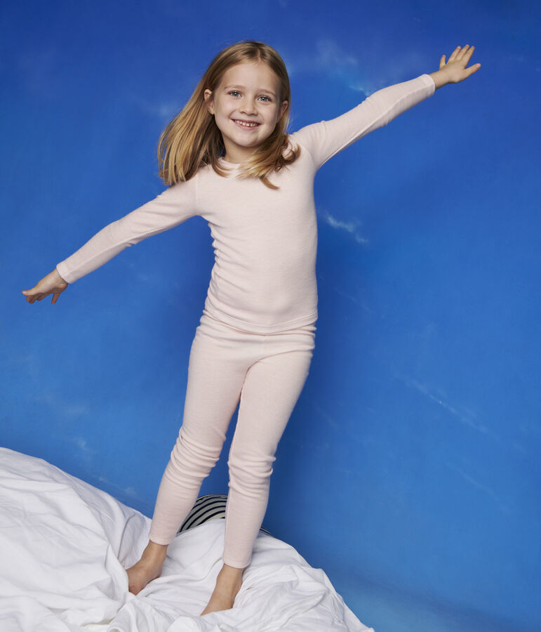 Leggings in lana e cotone millerighe da bambina rosa CHARME/bianco MARSHMALLOW