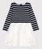 Abito bambina a maniche lunghe in cotone e tulle blu SMOKING/bianco MARSHMALLOW