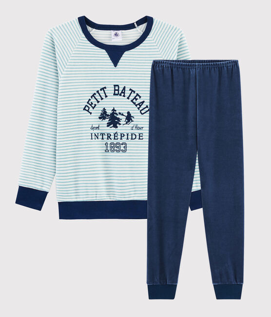 Pigiama motivo yeti in ciniglia bambino blu MEDIEVAL/bianco MULTICO