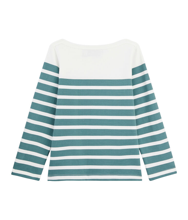 Maglia alla marinara in jersey bambina bianco/verde