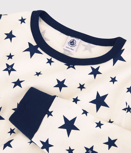 Pigiama a stelle bambina/bambino in cotone bianco MARSHMALLOW/blu MEDIEVAL