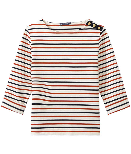 Marinière donna tricolore in jersey pesante beige COQUILLE/blu SMOKING/ TERKUIT